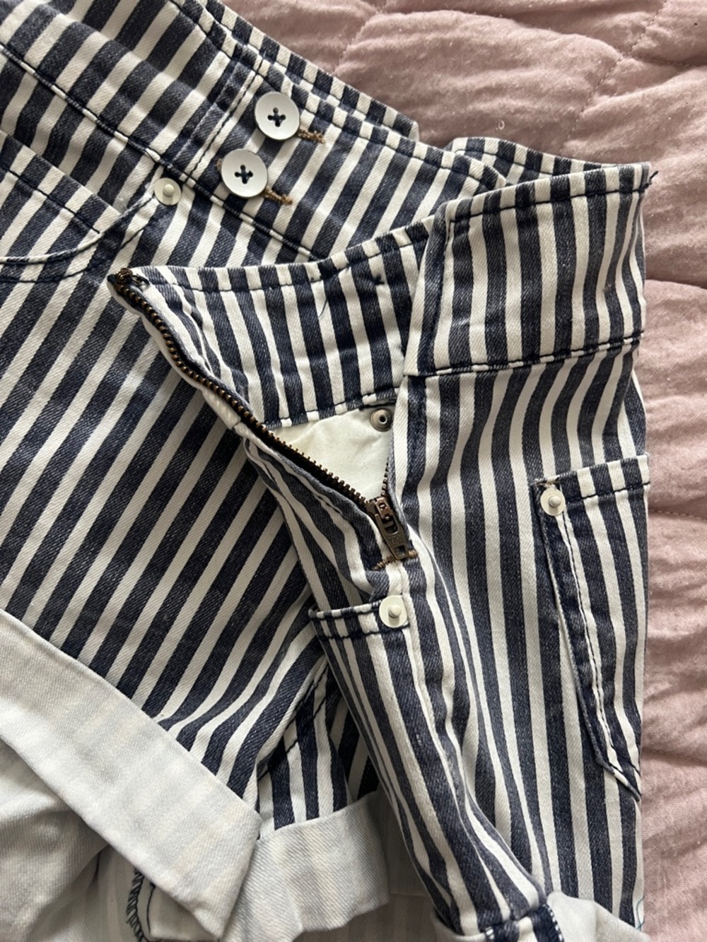 Free People Navy and White High-Waist Striped Shorts - Picture 4 of 4